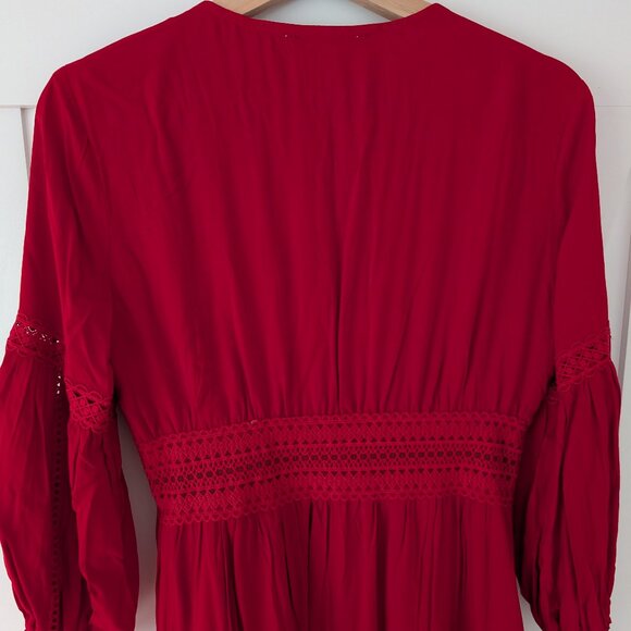 CHICWISH Button Down Crochet Embroidered Boho Maxi Dress in Red, size S - Picture 8 of 8